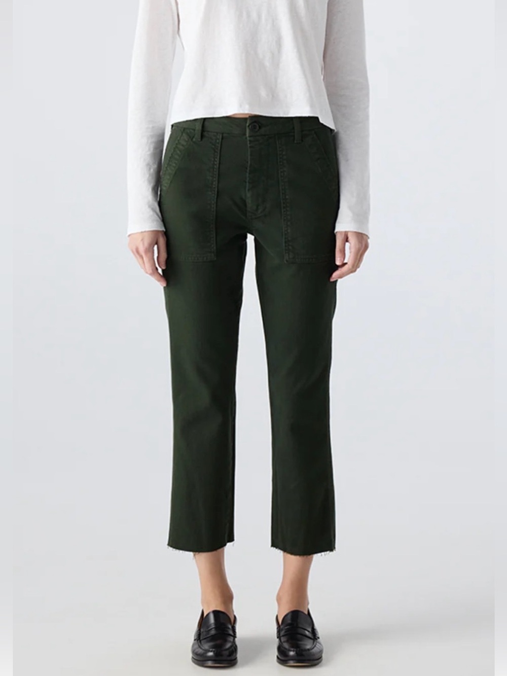 AMO Easy Army Trouser Green Straight Leg Cropped Utility